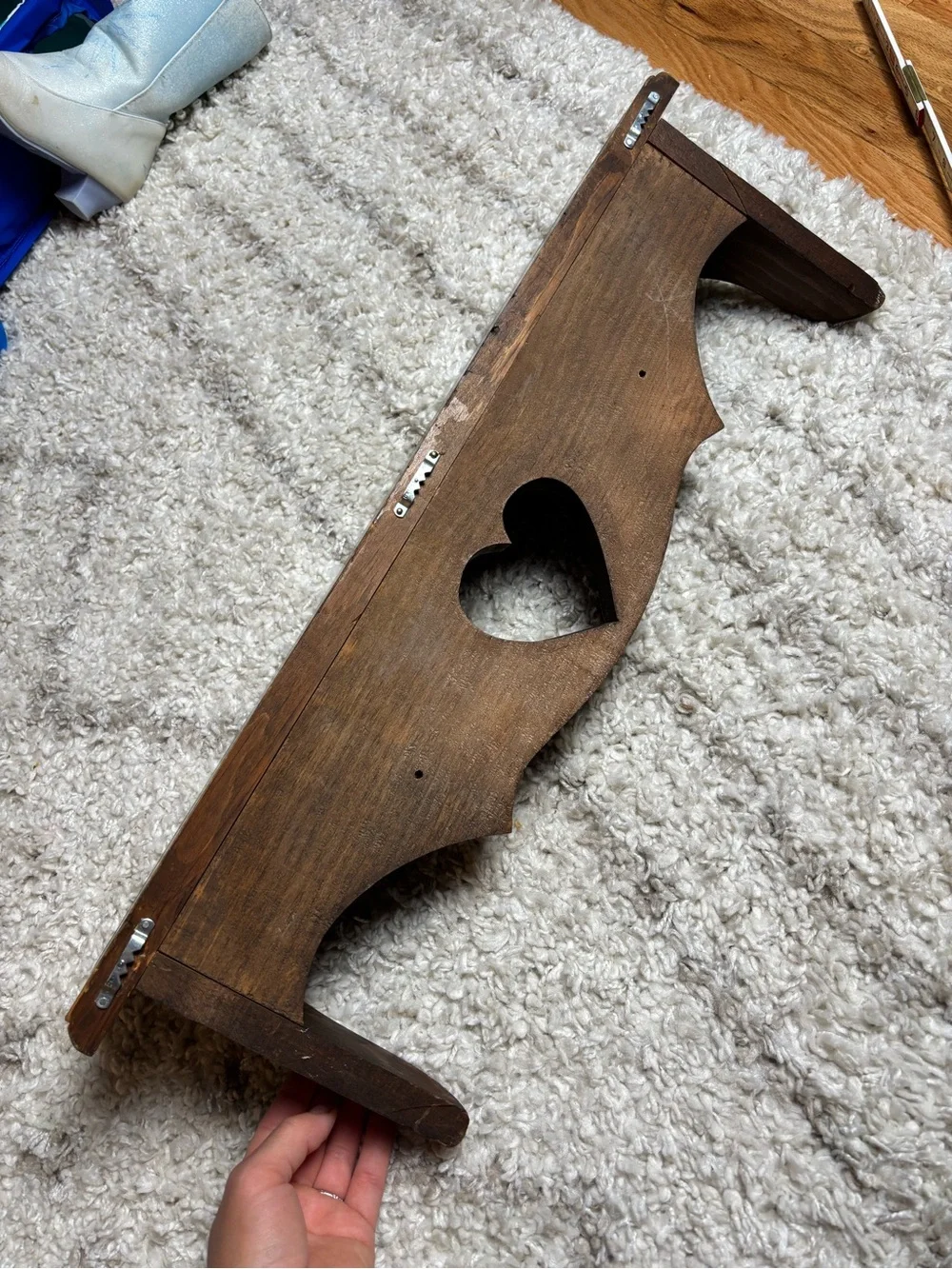Vintage wooden shelf Heart cut out cottage country farmhouse